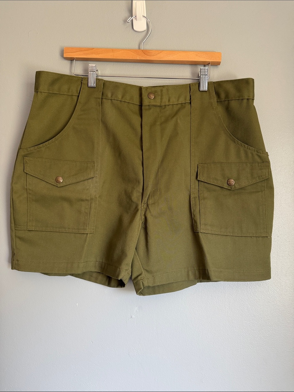 Vintage 70s 80s Boy Scouts of America Olive Cargo Shorts High Waisted Size 40